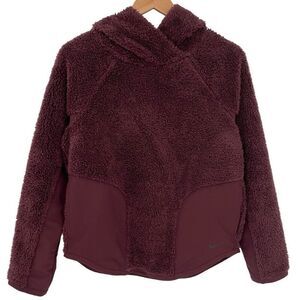 Nike Sherpa Thermal Hoodie Pullover Pockets Women XS Garnet AR7404